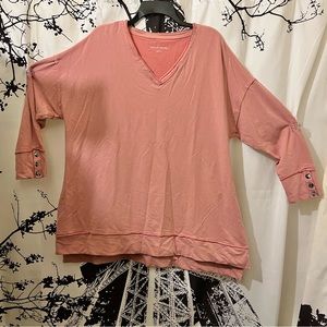 Soft Surroundings Tunic Oversized Lagenlook Pockets Button Accents Rose 2X